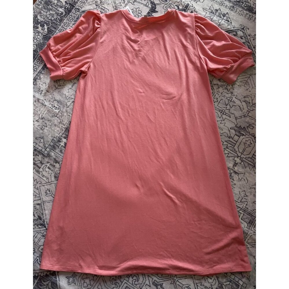 Crown & Ivy Dress Womens Large Coral Puff Sleeve Lounge T Shirt Poshcoral Casual - Picture 9 of 9